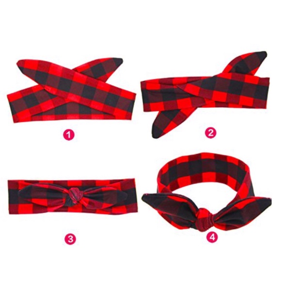 2Pc Mother/Daughter Buffalo Plaid BowKnot Headband - Picture 7 of 8
